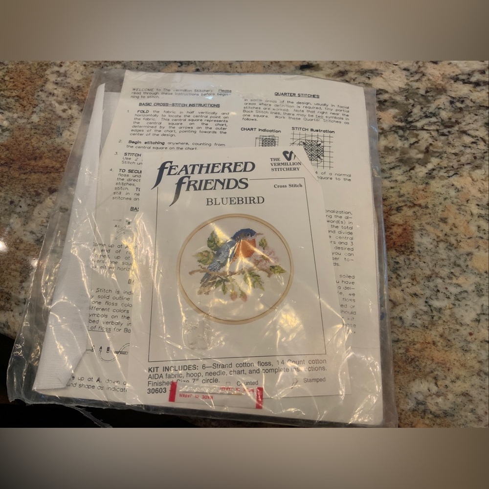 Vintage Cross Stitch kit Feathered Friends Bluebird